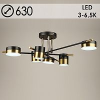 Люстра N4544/6 BK+AB черный/бронза 3х7W+3х6W LED 3000K+6500K d630 h225, QH21