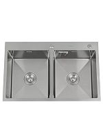 Мойка кухонная врезная, Diadonna, нержавеющая сталь, 780х500х200 мм, сатин, DS7850T