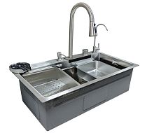 Мойка нерж врезная 750х450х220 т 3,0 САТИН HB7545S +6 (+ сифон) SANTREK AQUA + Подарок (Колландер,