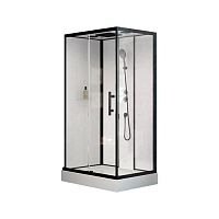 120/1Душ каб 1806C-S(полка)ср.пан.-стекло,проф.Чёрн.,80*120*215низ.под.,белая.задн.ст.,прозр.ст.,4к.